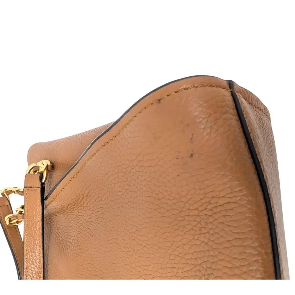 Tory Burch Britten‎ Tan Brown Pebbled Leather Chain Tote Shoulder Bag